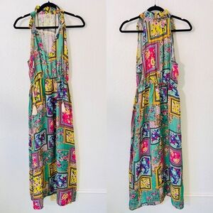 Le Ragazze | Linen Floral Print Halter Maxi Dress